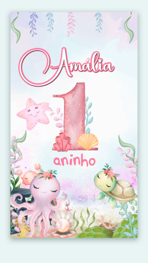 Convite Animado Fundo do Mar Cores claras Menina