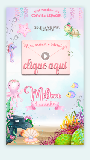 Convite Interativo e Animado Fundo do Mar Rosa menina