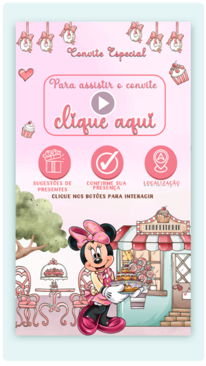 Convite Interativo e Animado Confeitaria da Minnie (com capa em PDF e botões clicáveis)