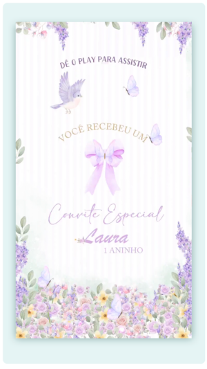 Convite Animado (Versão Lilás) Jardim das Borboletas e Pássaro Azul