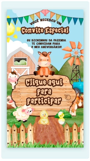 Convite Interativo e Animado Fazendinha (com capa em PDF e botões clicáveis)