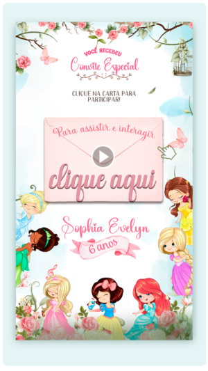 Convite Interativo Animado Jardim das Princesas Cute (com capa em PDF e botões clicaveis)