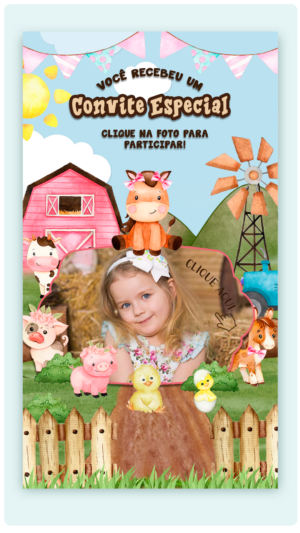 Convite Interativo e Animado Fazendinha Rosa (com capa em PDF e botões clicaveis)