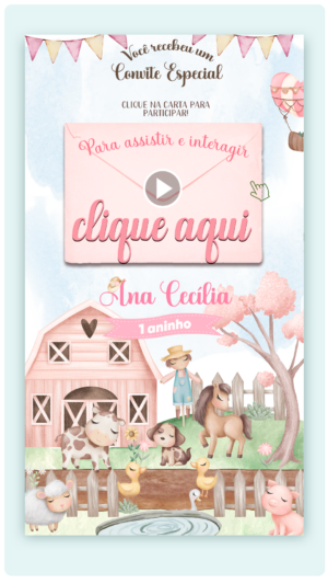 Convite Interativo e Animado Festa Na Fazendinha Rosa! (com capa em PDF e botões clicáveis)