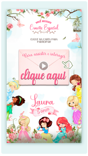 Convite Interativo Animado Jardim das Princesas Cute (com capa em PDF e botões clicaveis)