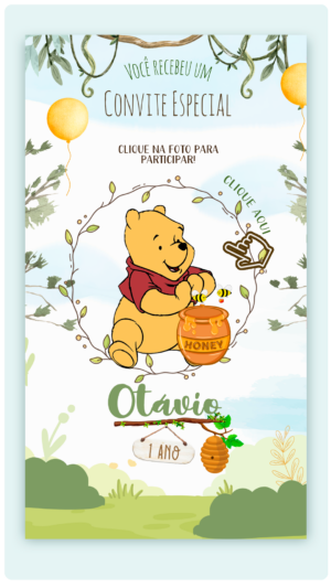 Convite Interativo e Animado Ursinho Pooh (com capa em PDF e botões clicáveis)
