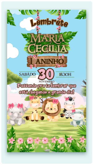Convite Interativo e Animado Safari Rosa + Lembrete