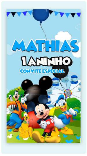 Convite Animado Turma do Mickey Mouse (versão azul)