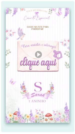 Convite Interativo e Animado (Versão Lilás) Jardim das Borboletas e Pássaro Azul (com capa em PDF e botões clicáveis)