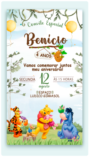 Convite Digital Ursinho Pooh