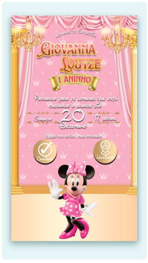 Kit Convite Animado e Lembrete Interativo Minnie Realeza
