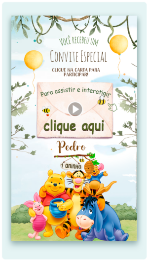 Convite Interativo e Animado Bosque do Ursinho Pooh (com capa em PDF e botões clicáveis)
