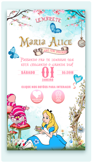 Convite Animado + Lembrete Interativo Alice No País das Maravilhas 04