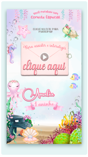 Convite Interativo e Animado Fundo do Mar Cores claras Menina (com capa em PDF e botões clicáveis)