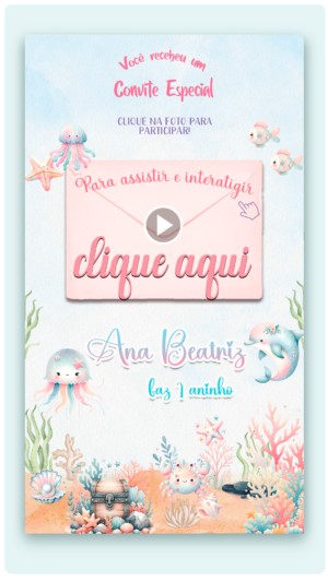 Convite Interativo e Animado Fundo do Mar Rosa Baby (com capa em PDF e botões clicáveis)