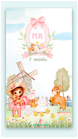 Convite Animado Fazendinha Rosa Aquarela