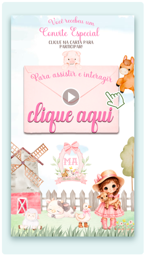 Convite Interativo e Animado Fazendinha Rosa Aquarela (Com capa em PDF e botões clicáveis)