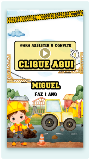Convite Interativo e Animado Trator Amarelo, Construção (com Capa em PDF e botões clicáveis)