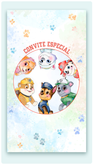 Convite Animado Patrulha Canina Aquarela