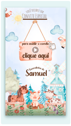 Convite Interativo Animado Fazendinha Azul Aquarela (com Capa em PDF e botões clicáveis)