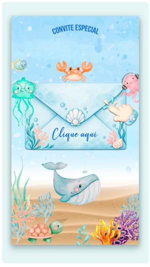 Convite Interativo e Animado Fundo do Mar Aquarela (com botões clicáveis)