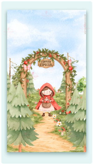 Convite Animado Bosque da Chápeuzinho Vermelho Aquarela